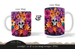 3D Flower Skull Mug Wrap | Mug Sublimation Product Image 3