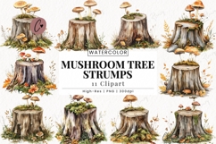 Mushroom Tree Stump Clipart Bundle Product Image 1