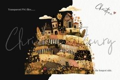 Patchwork Vintage Houses Clipart | Whimsical PNG Product Image 3