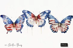 Watercolor Patriotic Butterflies Clipart | Watercolor USA Product Image 1