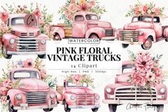 Pink Floral Vintage Truck Clipart | Spring PNG Product Image 1