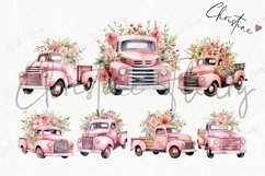 Pink Floral Vintage Truck Clipart | Spring PNG Product Image 4