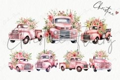 Pink Floral Vintage Truck Clipart | Spring PNG Product Image 4