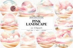 Pink Watercolor Landscape Clipart | Summer PNG Product Image 1