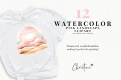 Pink Watercolor Landscape Clipart | Summer PNG Product Image 2