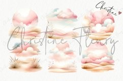 Pink Watercolor Landscape Clipart | Summer PNG Product Image 4
