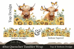 Highland Cow Sunflower 40oz Tumbler Wrap, 40 oz Quencher Product Image 3