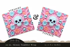 Kawaii 3D Skull Pink Flower Tumbler Wrap PNG Product Image 3
