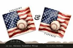 Watercolor USA Baseball Tumbler Wrap PNG Product Image 3