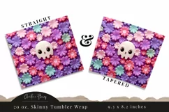 Kawaii 3D Skull Flowers Tumbler Wrap PNG Product Image 3