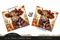 Cute Fall Highland Cow Tumbler Wrap PNG | Fall PNG Product Image 3