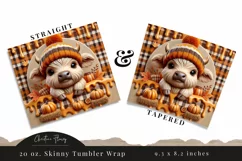 3D Fall Highland Cow Tumbler Wrap PNG | Fall PNG Product Image 3