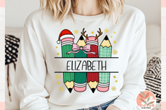Preppy Christmas pencil teacher split monogram frame png Product Image 3