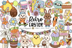 163 Retro Easter Clipart Bundle - PNG | SVG | JPG | EPS Product Image 1
