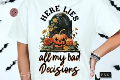 Vintage Here Lies My Bad Decisions PNG | Halloween PNG Product Image 1