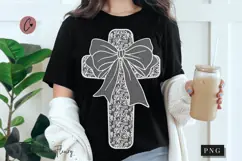 White Lace Cross Coquette Bow PNG, Christian PNG Product Image 1