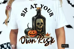 Vintage Sip At Own Risk PNG | Halloween PNG Product Image 1