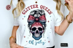 Glitter Queen Of July Skeleton Patriotic PNG | 4th Of July Product Image 1