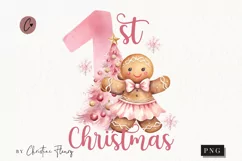 Pink 1st Christmas Gingerbread PNG | Christmas PNG Product Image 1