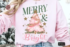 Pink Christmas Merry & Bright PNG | Christmas PNG Product Image 1