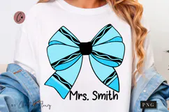 Blue Crayon Coquette Bow PNG | Back To School PNG Product Image 1