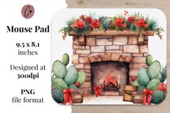 Western Christmas Fireplace Mouse Pad Sublimation Design PNG Product Image 2