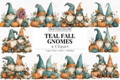 Teal Fall Gnomes Clipart Bundle Product Image 1
