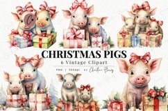 Vintage Christmas Pigs Clipart | Farm PNG Product Image 1