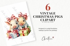 Vintage Christmas Pigs Clipart | Farm PNG Product Image 2