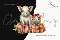 Vintage Christmas Pigs Clipart | Farm PNG Product Image 3