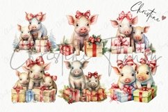 Vintage Christmas Pigs Clipart | Farm PNG Product Image 4