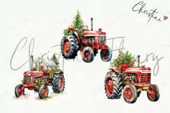 Vintage Christmas Tractors Clipart | Farm PNG Product Image 4