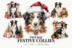 Vintage Festive Border Collies Clipart | Farm PNG Product Image 1