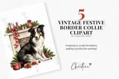 Vintage Festive Border Collies Clipart | Farm PNG Product Image 2