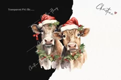 Vintage Festive Cows Clipart | Christmas PNG Product Image 2