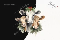 Vintage Festive Cows Clipart | Christmas PNG Product Image 2