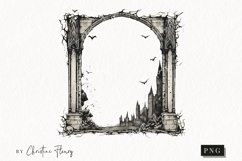 Vintage Gothic Frame Scene Clipart | Halloween PNG Product Image 1