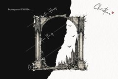 Vintage Gothic Frame Scene Clipart | Halloween PNG Product Image 2