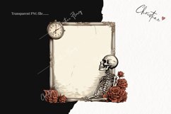 Vintage Goth Skeleton and Flower Frame Clipart | Halloween Product Image 2