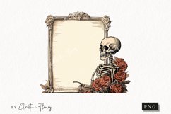 Vintage Goth Skeleton and Flower Frame Clipart | Halloween Product Image 1