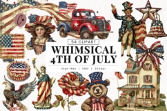 Whimsical 4th Of July Clipart Bundle - 54 Patriotic Elements Product Image 1
