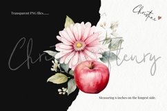 Watercolor Apples &amp; Flowers Clipart | Spring PNG Product Image 3