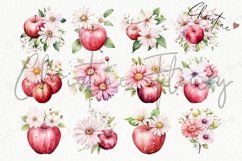 Watercolor Apples &amp; Flowers Clipart | Spring PNG Product Image 4