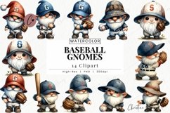 Watercolor Baseball Gnomes Clipart | Baseball PNG Product Image 1