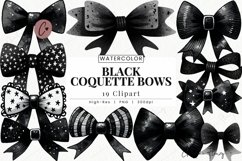 Watercolor Black Coquette Bows Clipart | Gothic PNG Product Image 1