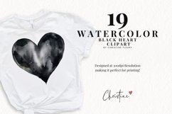 Watercolor Black Hearts Clipart | Valentine PNG Product Image 2
