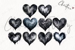 Watercolor Black Hearts Clipart | Valentine PNG Product Image 5