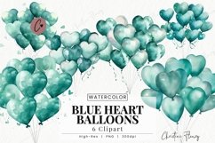 Watercolor Blue Heart Balloons Clipart | Valentine PNG Product Image 1