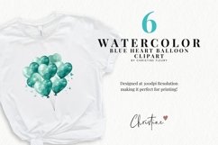 Watercolor Blue Heart Balloons Clipart | Valentine PNG Product Image 2