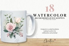 Watercolor Blush Rose &amp; Eucalyptus Bouquet Clipart Product Image 2